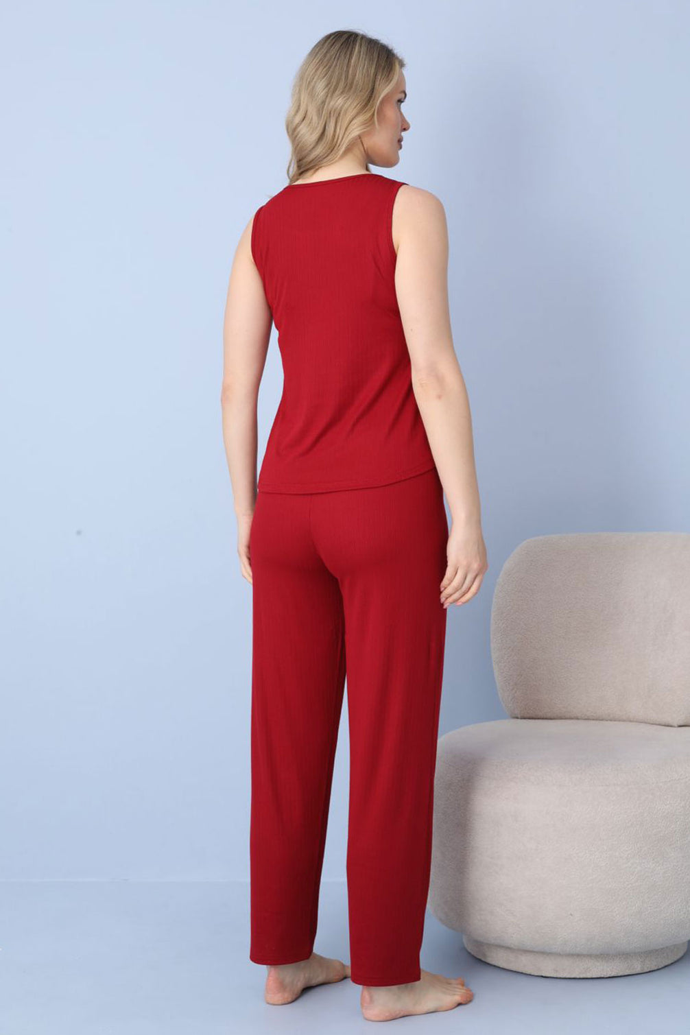 Pijamoni Kadın Pijama Takımı Sıfır Kollu Dublin Kumaş Düğmeli