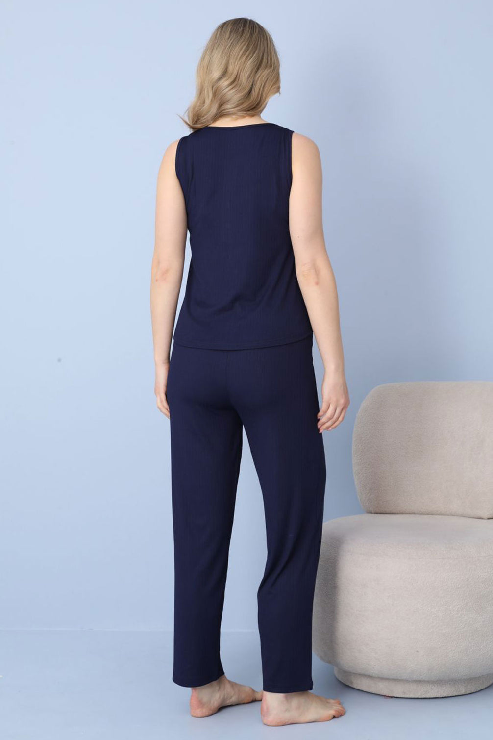 Pijamoni Kadın Pijama Takımı Sıfır Kollu Dublin Kumaş Düğmeli