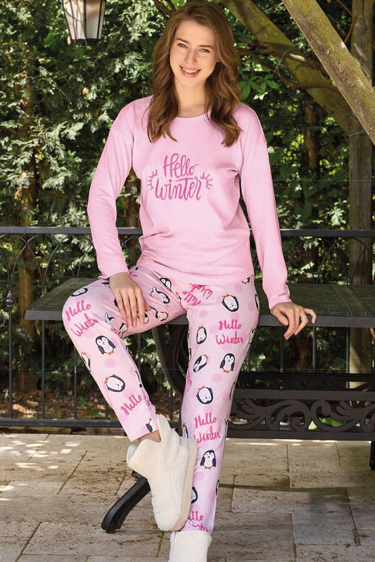 Pijamoni Kadın Pijama Takımı Termal Uzun Kollu Bisiklet Yaka