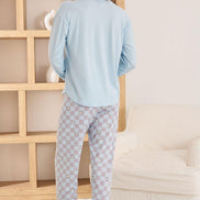 Pijamoni Kadın Pijama Takımı Uzun Kol Yuvarlak Yaka Milan Kedi Desenli