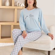 Pijamoni Kadın Pijama Takımı Uzun Kol Yuvarlak Yaka Milan Kedi Desenli