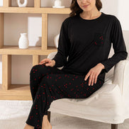 Pijamoni Kadın Pijama Takımı Uzun Kollu Bisiklet Yaka Milan Kalp Desenli