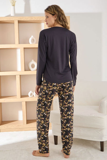 Pijamoni Kadın Pijama Takımı Uzun Kollu Bisiklet Yaka Sofia Desenli