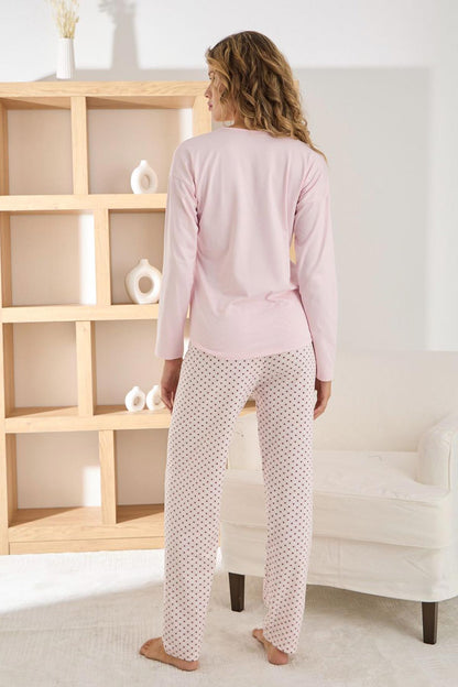 Pijamoni Kadın Pijama Takımı Uzun Kollu Bisiklet Yaka Sofia Joy Yazılı
