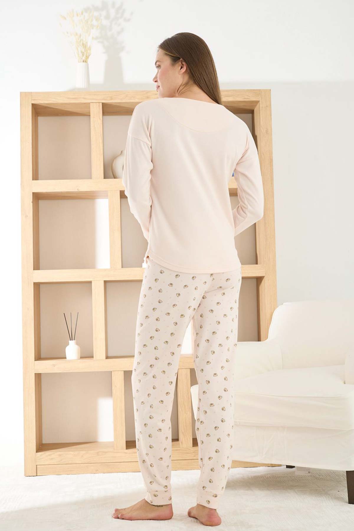 Pijamoni Kadın Pijama Takımı Uzun Kollu Bisiklet Yaka Termosoft Manşetli Paça