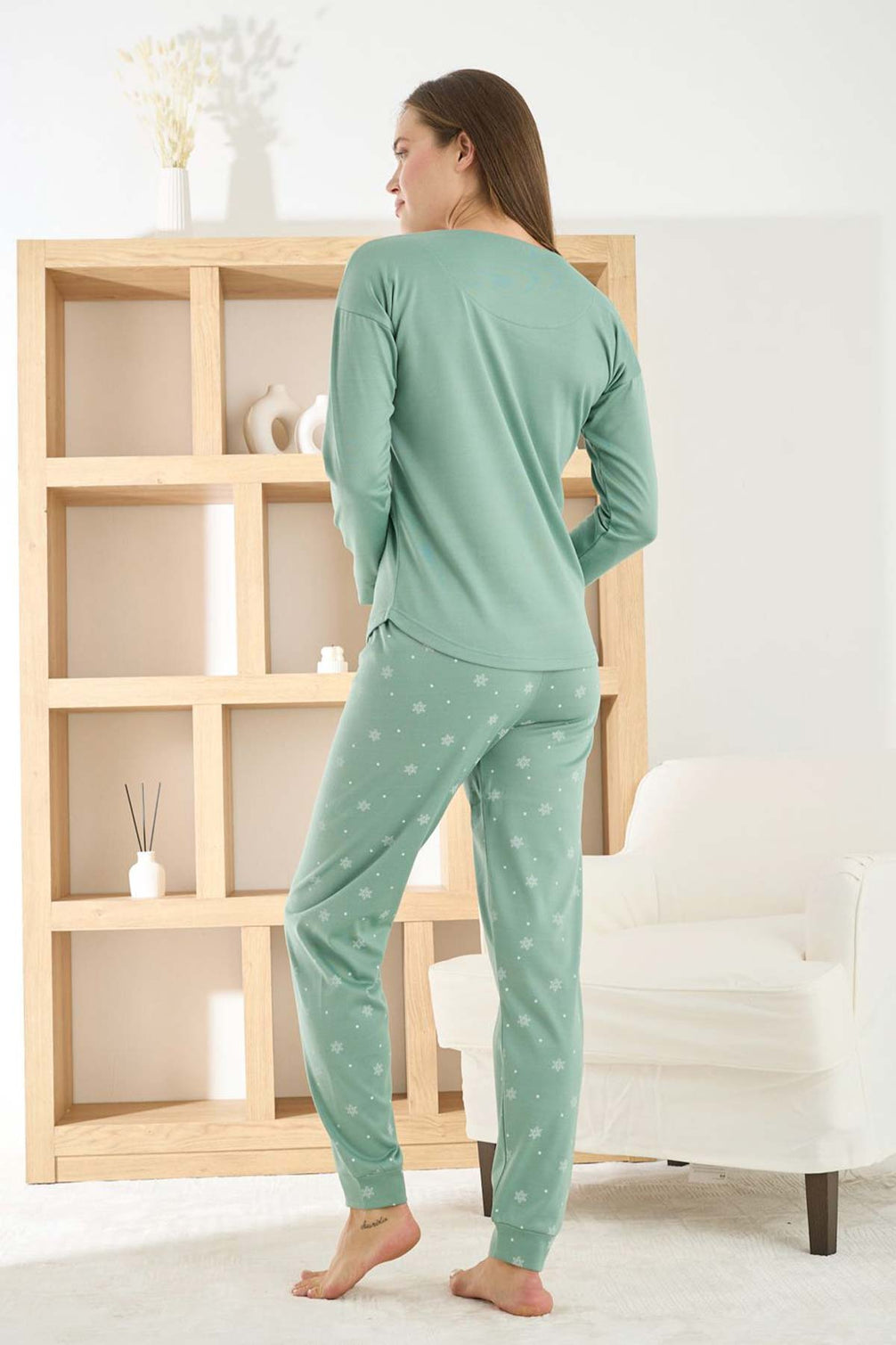 Pijamoni Kadın Pijama Takımı Uzun Kollu Bisiklet Yaka Termosoft Manşetli Paça