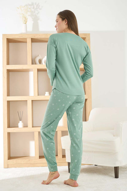 Pijamoni Kadın Pijama Takımı Uzun Kollu Bisiklet Yaka Termosoft Manşetli Paça