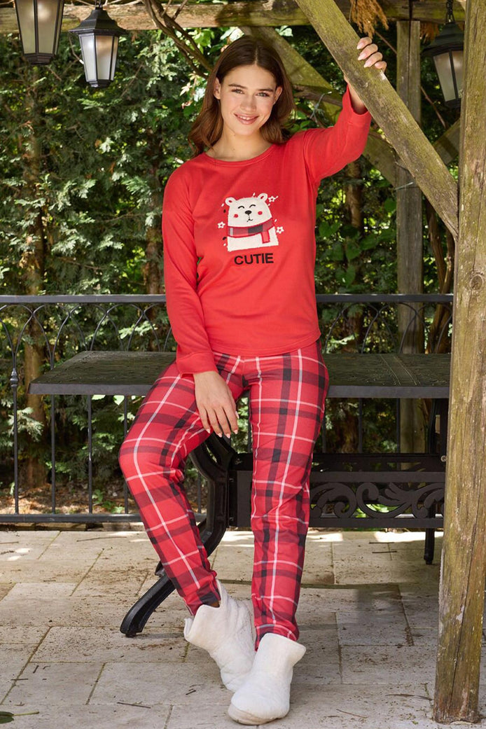 Pijamoni Kadın Pijama Takımı Uzun Kollu Bisiklet Yaka Termosoft Manşetli Paça