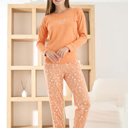 Pijamoni Kadın Pijama Takımı Uzun Kollu Bisiklet Yaka Termosoft Manşetli Paça