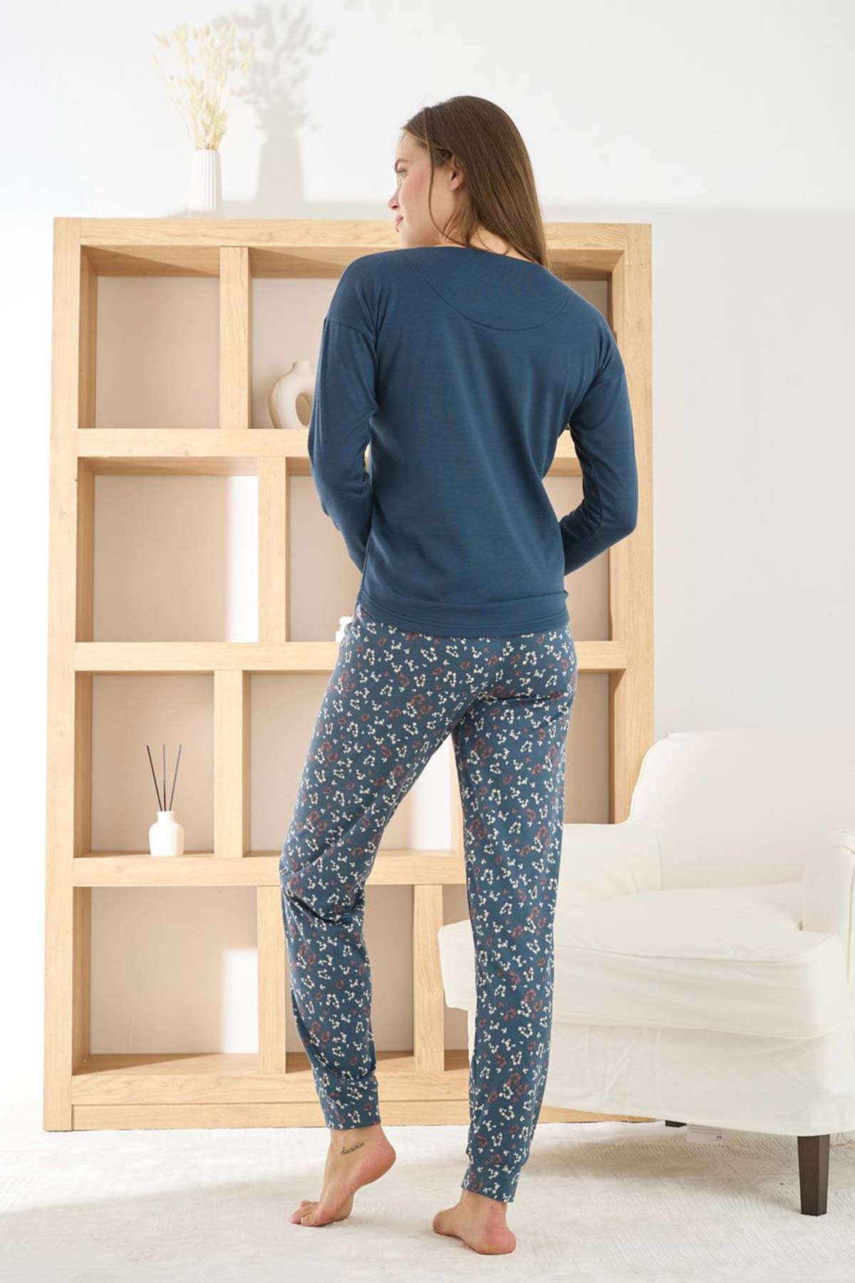 Pijamoni Kadın Pijama Takımı Uzun Kollu Bisiklet Yaka Termosoft Manşetli Paça