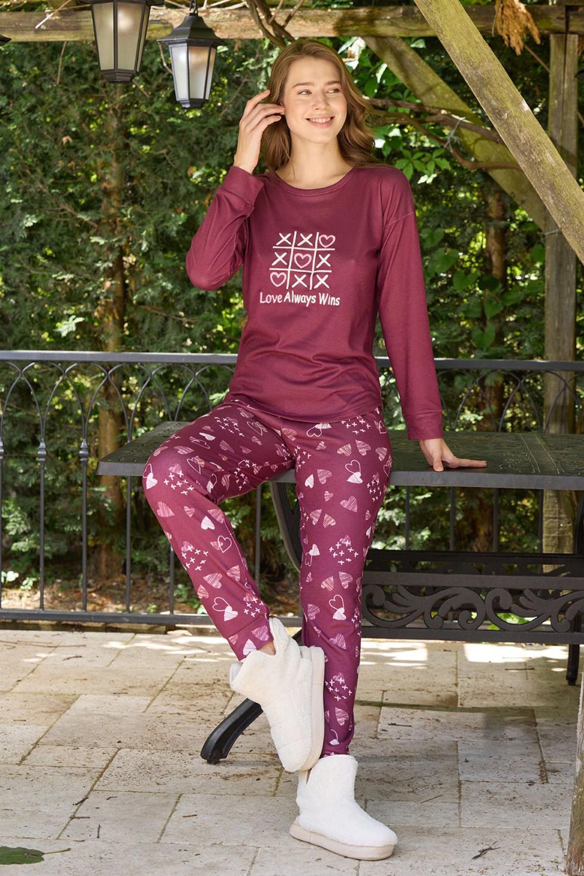 Pijamoni Kadın Pijama Takımı Uzun Kollu Bisiklet Yaka Termosoft Manşetli Paça