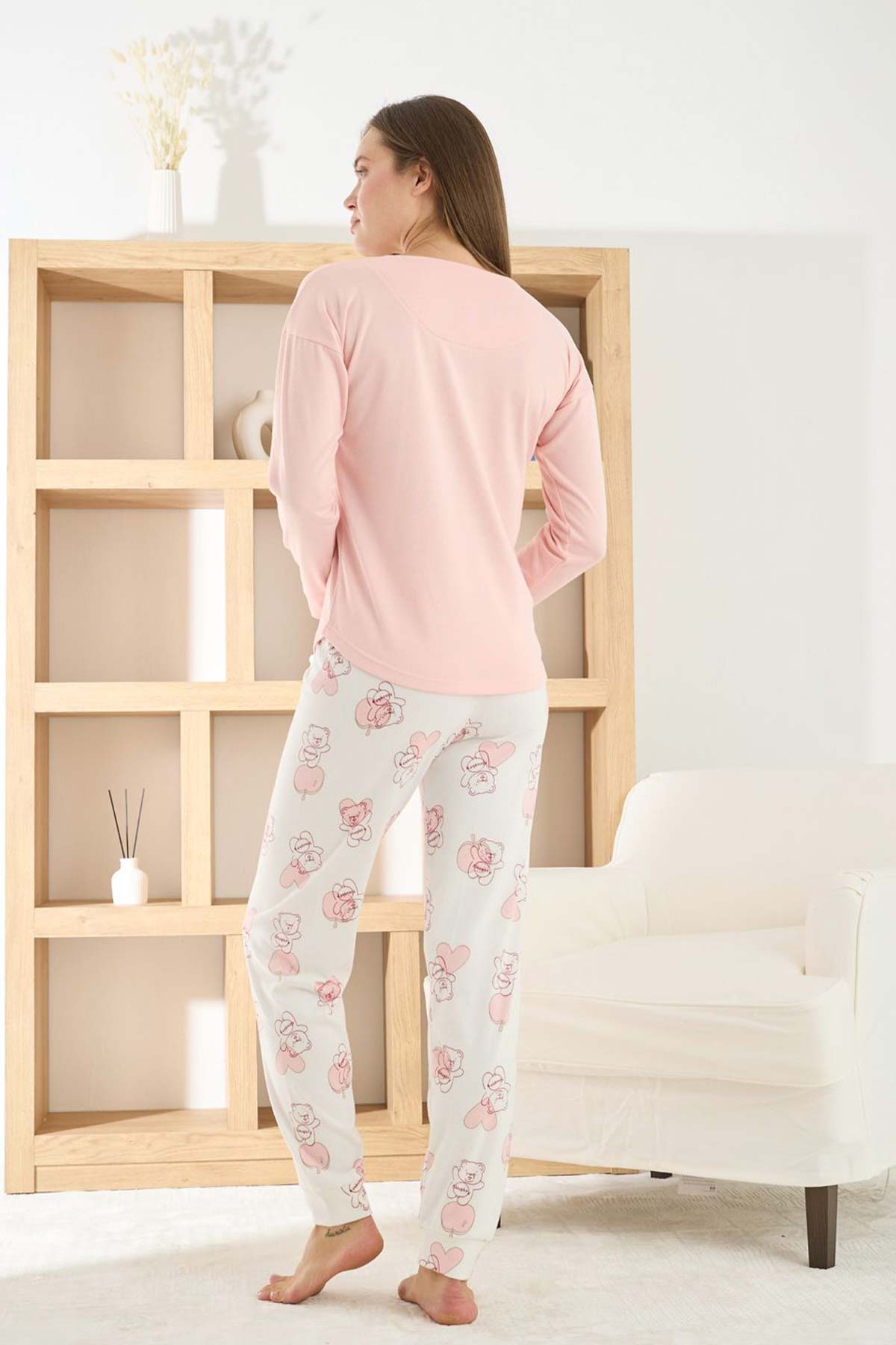 Pijamoni Kadın Pijama Takımı Uzun Kollu Bisiklet Yaka Termosoft Manşetli Paça
