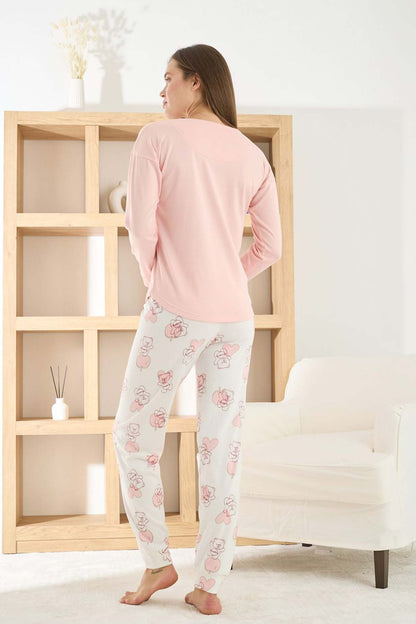 Pijamoni Kadın Pijama Takımı Uzun Kollu Bisiklet Yaka Termosoft Manşetli Paça