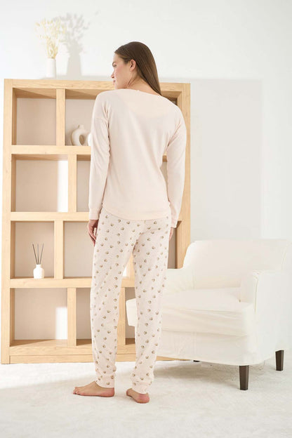 Pijamoni Kadın Pijama Takımı Uzun Kollu Bisiklet Yaka Termosoft Manşetli Paça