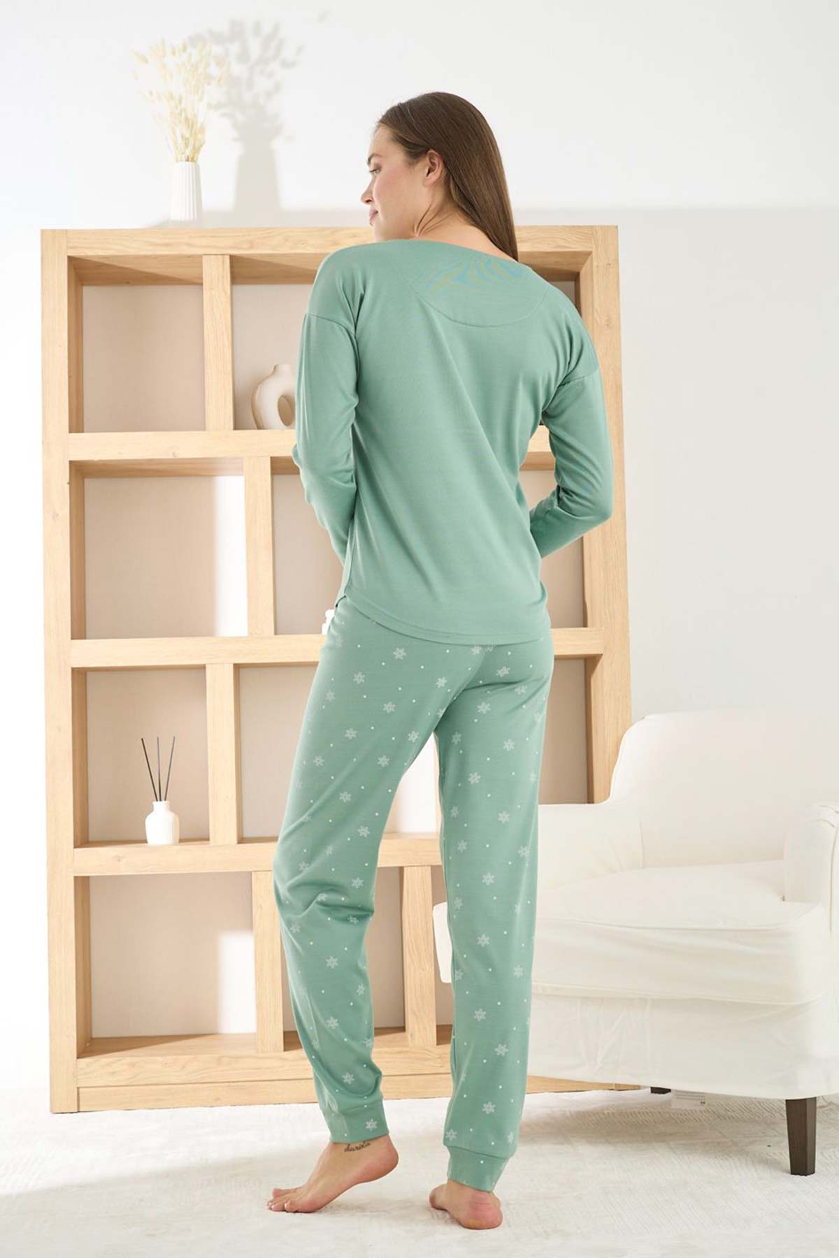 Pijamoni Kadın Pijama Takımı Uzun Kollu Bisiklet Yaka Termosoft Manşetli Paça