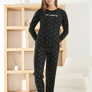 Pijamoni Kadın Pijama Takımı Uzun Kollu Bisiklet Yaka Waffle Kumaş Desenli