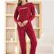 Pijamoni Kadın Pijama Takımı Uzun Kollu Bisiklet Yaka Waffle Kumaş Desenli