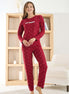 Pijamoni Kadın Pijama Takımı Uzun Kollu Bisiklet Yaka Waffle Kumaş Desenli