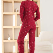 Pijamoni Kadın Pijama Takımı Uzun Kollu Bisiklet Yaka Waffle Kumaş Desenli