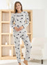 Pijamoni Kadın Pijama Takımı Uzun Kollu Bisiklet Yaka Waffle Kumaş Kalpli