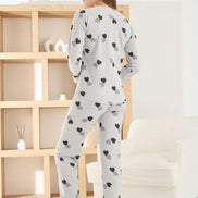 Pijamoni Kadın Pijama Takımı Uzun Kollu Bisiklet Yaka Waffle Kumaş Kalpli