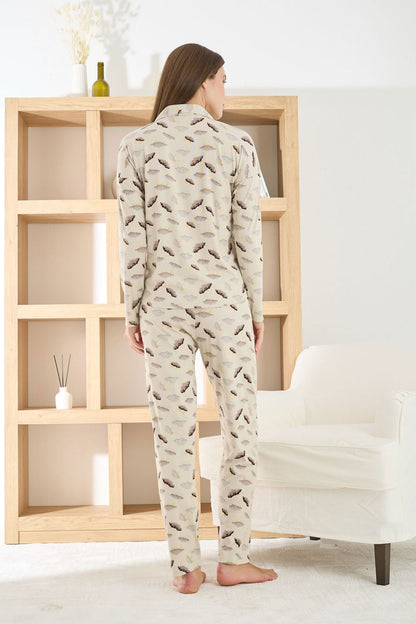 Pijamoni Kadın Pijama Takımı Uzun Kollu Gömlek Yaka Berlin Raporlu Bulut Desenli