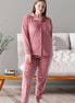 Pijamoni Kadın Pijama Takımı Uzun Kollu Gömlek Yaka Büyük Beden Kadife Manşetli Paça Kalpli