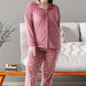 Pijamoni Kadın Pijama Takımı Uzun Kollu Gömlek Yaka Büyük Beden Kadife Manşetli Paça Kalpli