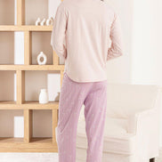 Pijamoni Kadın Pijama Takımı Uzun Kollu Gömlek Yaka Cepli Milan Kumaş Çiçek Desenli