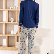 Pijamoni Kadın Pijama Takımı Uzun Kollu Gömlek Yaka Cepli Milan Kumaş Çiçek Desenli