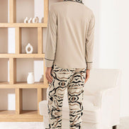 Pijamoni Kadın Pijama Takımı Uzun Kollu Gömlek Yaka Cepli Milan Kumaş Desenli