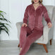 Pijamoni Kadın Pijama Takımı Uzun Kollu Gömlek Yaka Fransız Kadife Manşetli Paça