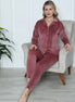 Pijamoni Kadın Pijama Takımı Uzun Kollu Gömlek Yaka Fransız Kadife Manşetli Paça