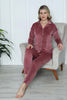 Pijamoni Kadın Pijama Takımı Uzun Kollu Gömlek Yaka Fransız Kadife Manşetli Paça