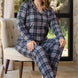 Pijamoni Kadın Pijama Takımı Uzun Kollu Gömlek Yaka Süet Büyük Beden