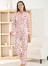 Pijamoni Kadın Pijama Takımı Uzun Kollu Gömlek Yaka Waffle Kumaş Büyük Kalp Desenli