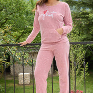 Pijamoni Kadın Pijama Takımı Uzun Kollu Yıldızlı Fitilli Polar