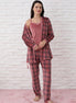 Pijamoni Kadın Sabahlıklı Pijama Takımı İp Askılı Kadife Desenli