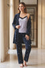 Pijamoni Kadın Sabahlıklı Pijama Takımı İp Askılı Kadife Desenli