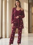 Pijamoni Kadın Sabahlıklı Pijama Takımı İp Askılı Kadife Desenli