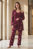 Pijamoni Kadın Sabahlıklı Pijama Takımı İp Askılı Kadife Desenli