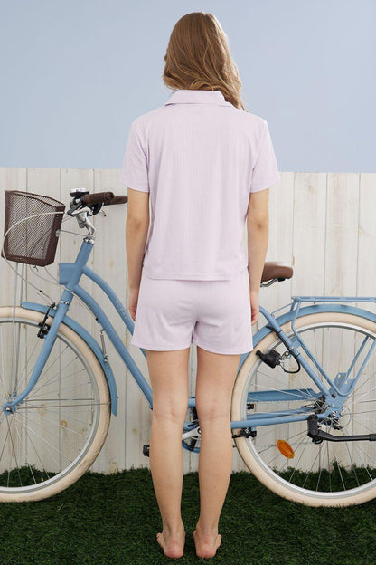 Pijamoni Kadın Şortlu Takım Gömlek Yaka Kısa Kollu Cepli Dublin