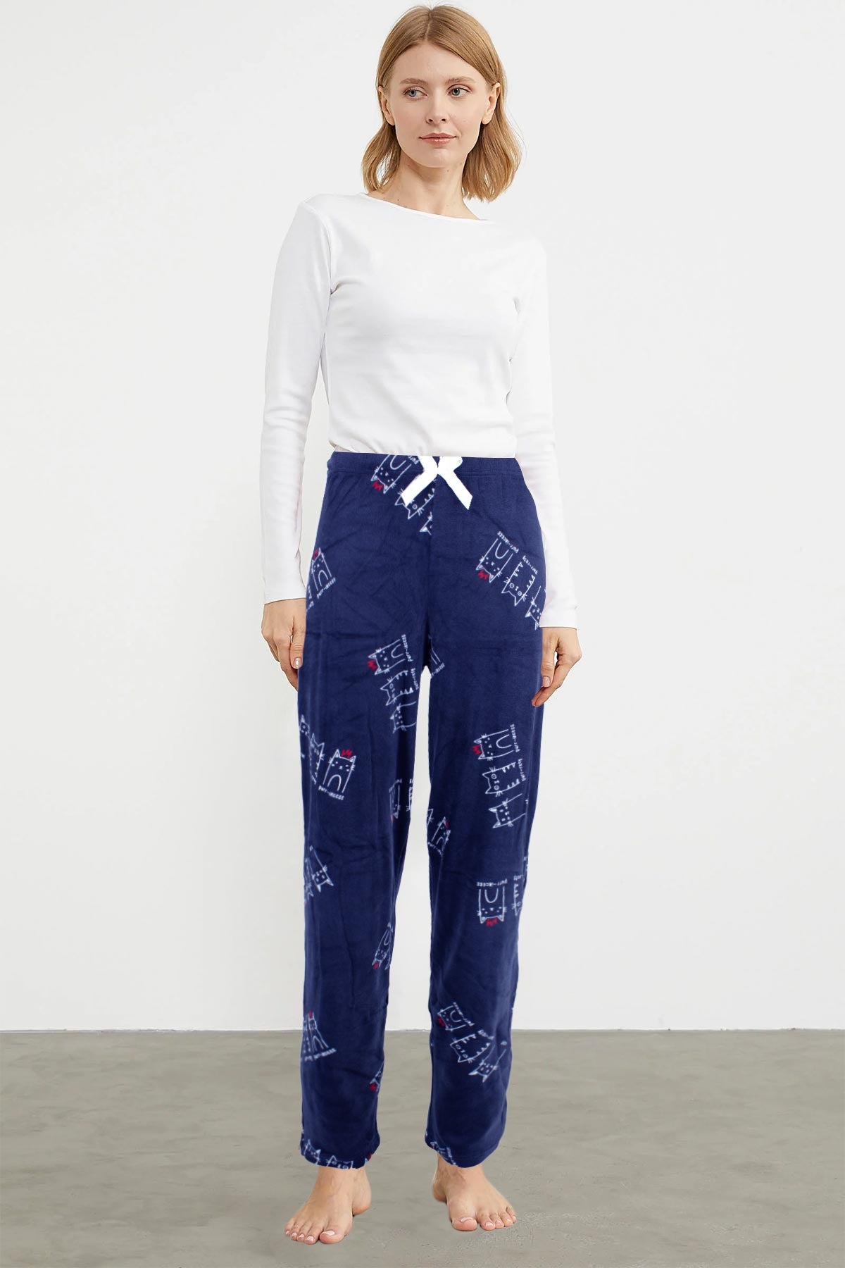 Pijamoni Kadın Tek Alt Pijama Baskılı Kadife