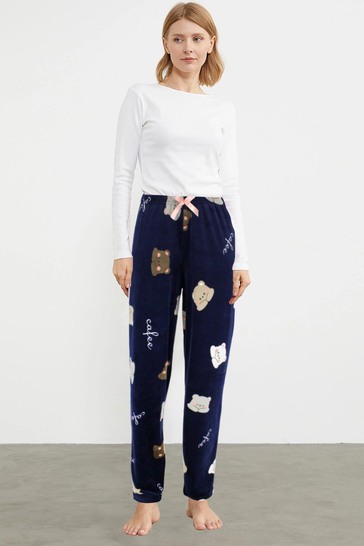 Pijamoni Kadın Tek Alt Pijama Baskılı Kadife