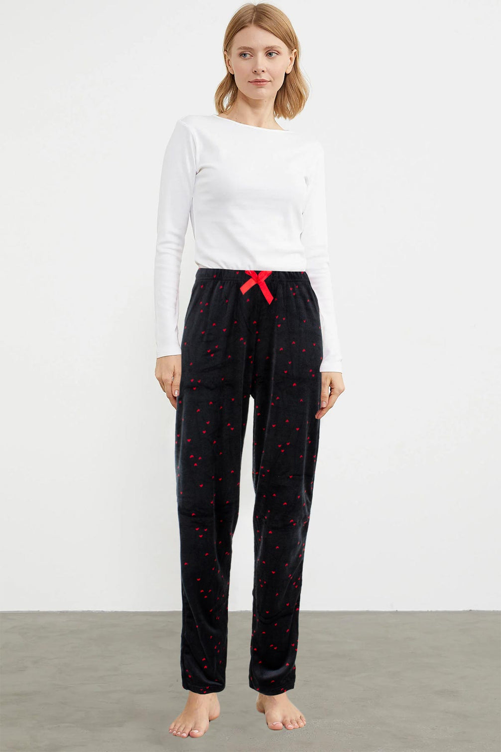 Pijamoni Kadın Tek Alt Pijama Baskılı Kadife