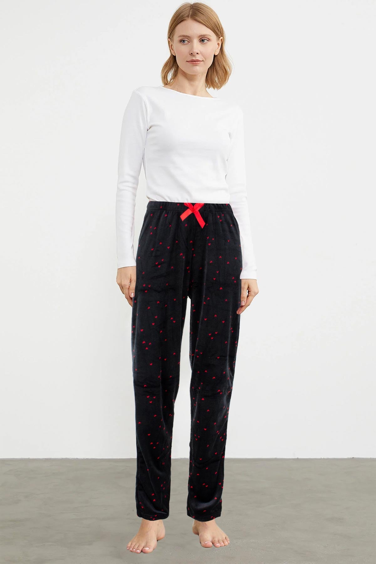 Pijamoni Kadın Tek Alt Pijama Baskılı Kadife