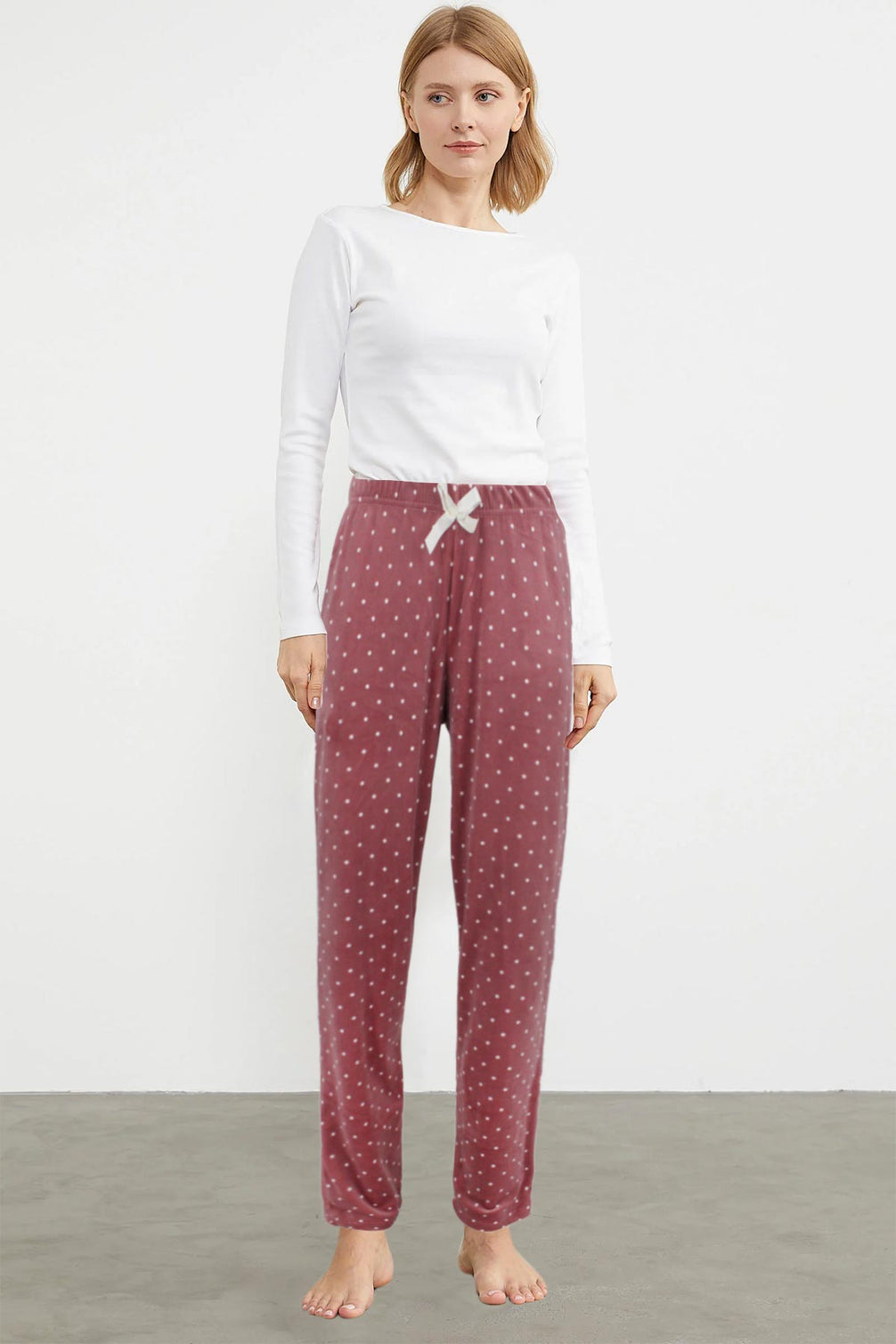 Pijamoni Kadın Tek Alt Pijama Baskılı Kadife