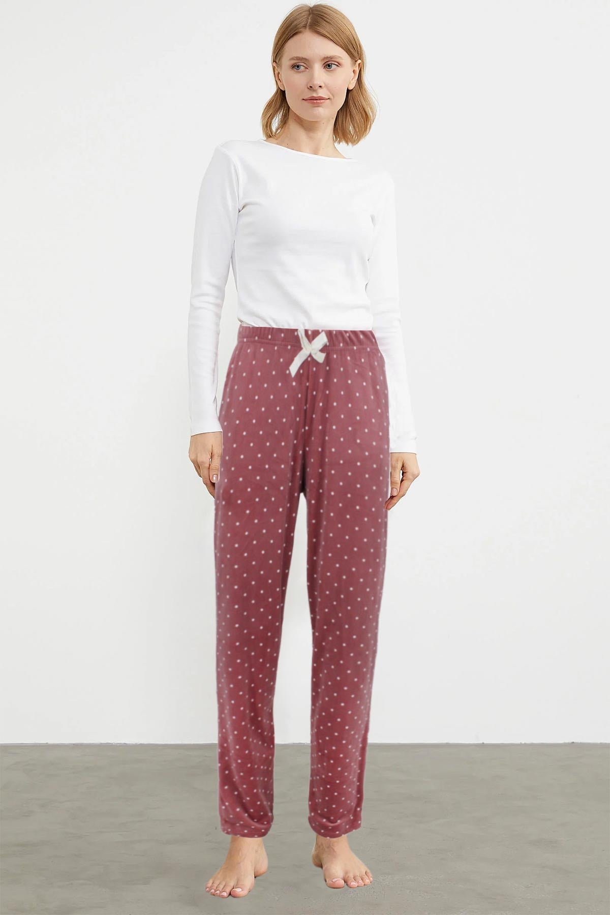 Pijamoni Kadın Tek Alt Pijama Baskılı Kadife