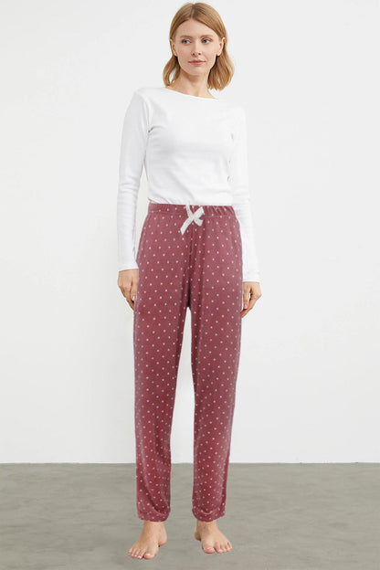 Pijamoni Kadın Tek Alt Pijama Baskılı Kadife