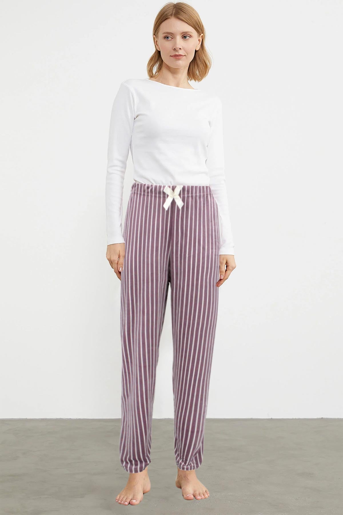 Pijamoni Kadın Tek Alt Pijama Baskılı Kadife